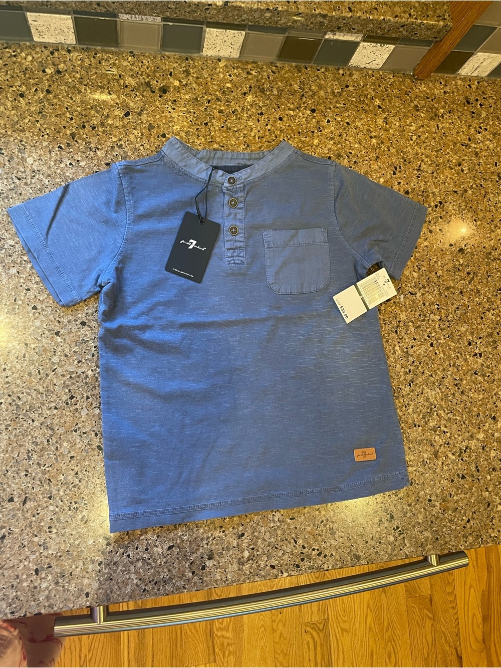 7 For All Mankind Indigo Blue Short-Sleeve Henley Tee